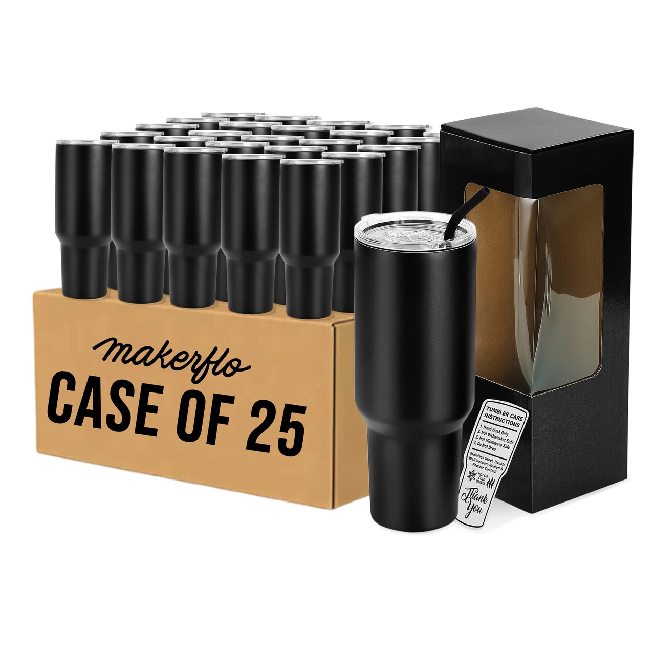Makerflo 40 oz Powder Coated Tumbler with Sliding Splash & Leak Proof Lid and Handle Sold Separately, Ideal for Craft and Personalization (Laser Engraving, UV DTF, Epoxy, and Vinyl)